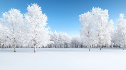 Winter wonderland; frosted trees; snow-covered field; perfect for backgrounds