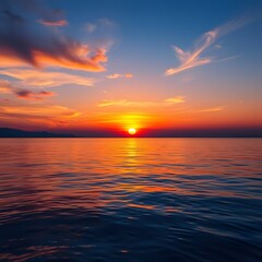 Fototapeta premium Japanese Sunset with Soft Colors and Calm Waters, Enhanced by a Tranquil Breeze