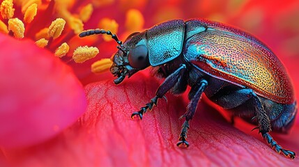 Naklejka premium Colorful beetle on vibrant flower (2)