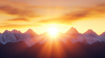 Obraz premium stunning sunrise over snow capped mountains, illuminating landscape with warm golden light, creating breathtaking view of nature beauty