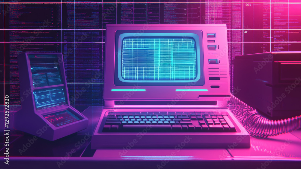 Poster old user interface windows, retro message box with buttons. vaporwave and retrowave style elements.