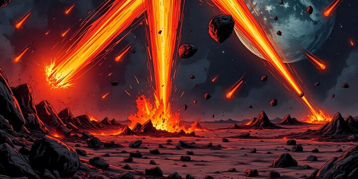  Fiery Meteor Shower Rains Down on a Ruined Earth, Comic Book Style