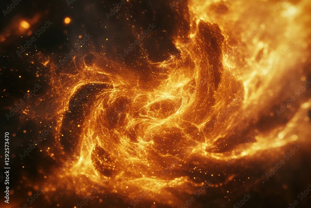 Poster vibrant glowing gas swirls create mesmerizing patterns in the dark void of space. generative ai