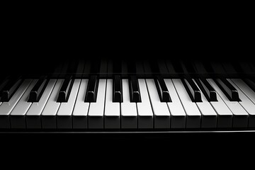 Artistic close up of illuminated black and white piano keys showcasing classic elegance and beauty