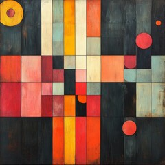 Fototapeta premium Abstract Composition with Geometric Shapes and Bold Colors on Textured Background in Contemporary Style for Modern Interiors and Artwork