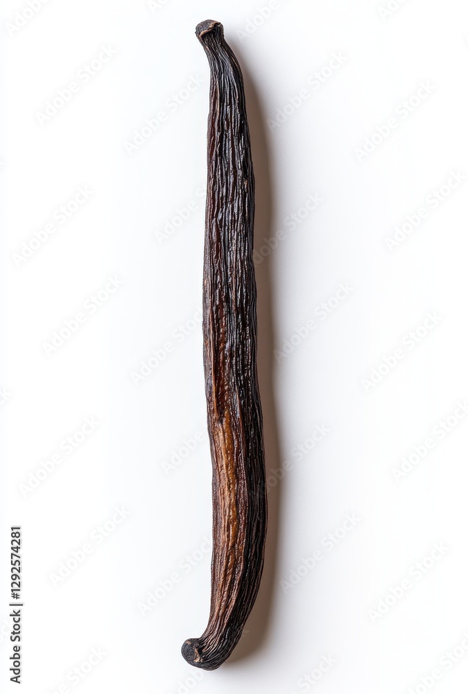 Poster close-up of a single vanilla bean pod isolated on a white background for culinary and aromatic use i