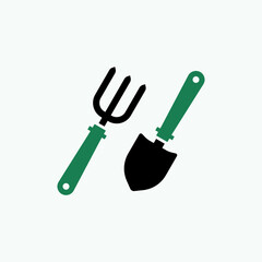 Shovel and fork icon design. gardening tools template vector.