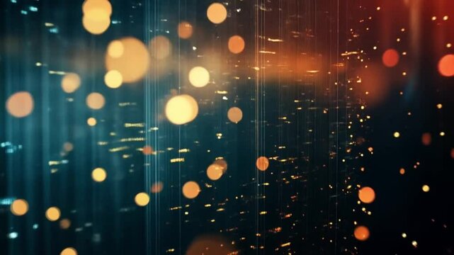 Abstract Digital Light Pattern with Glowing Orange and Blue Bokeh Effects, smooth repeating motion for background video animation