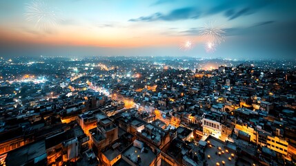 Obraz premium A panoramic view of an Indian cityscape at night