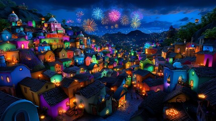 A panoramic view of an Indian cityscape at night