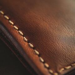 Close-up leather wallet stitching detail