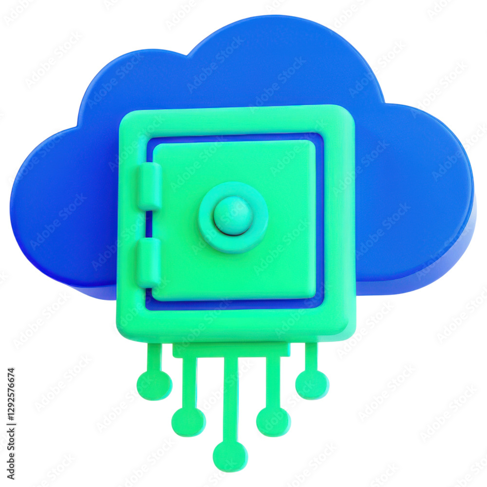 Poster secure cloud storage concept, digital vault in cloud storage design clipart photo isolated on transp
