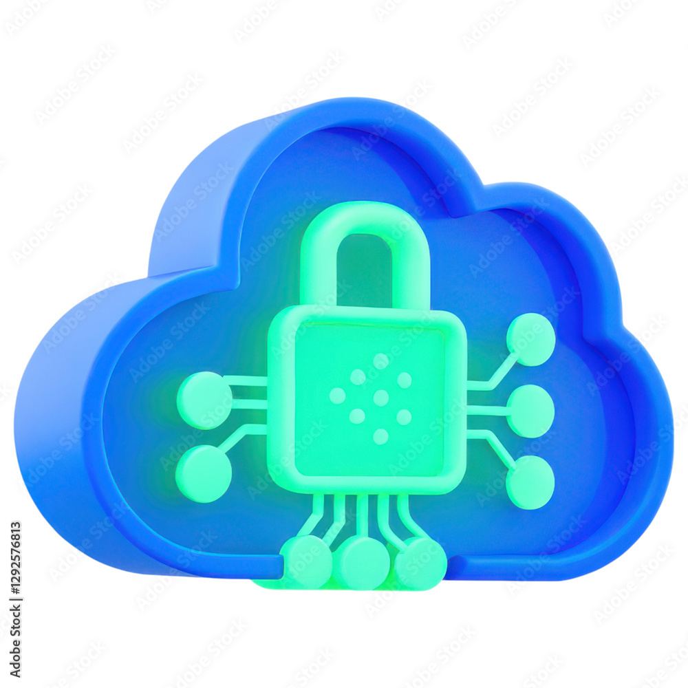 Poster secure cloud storage concept, secure cloud data encryption with neural network clipart photo isolate