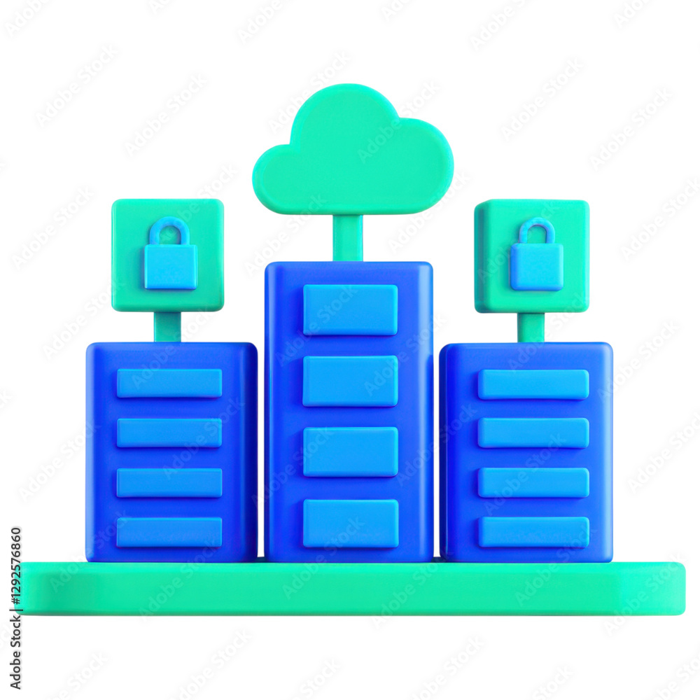 Poster secure cloud storage concept, cloud storage concept with secure data representation clipart photo is