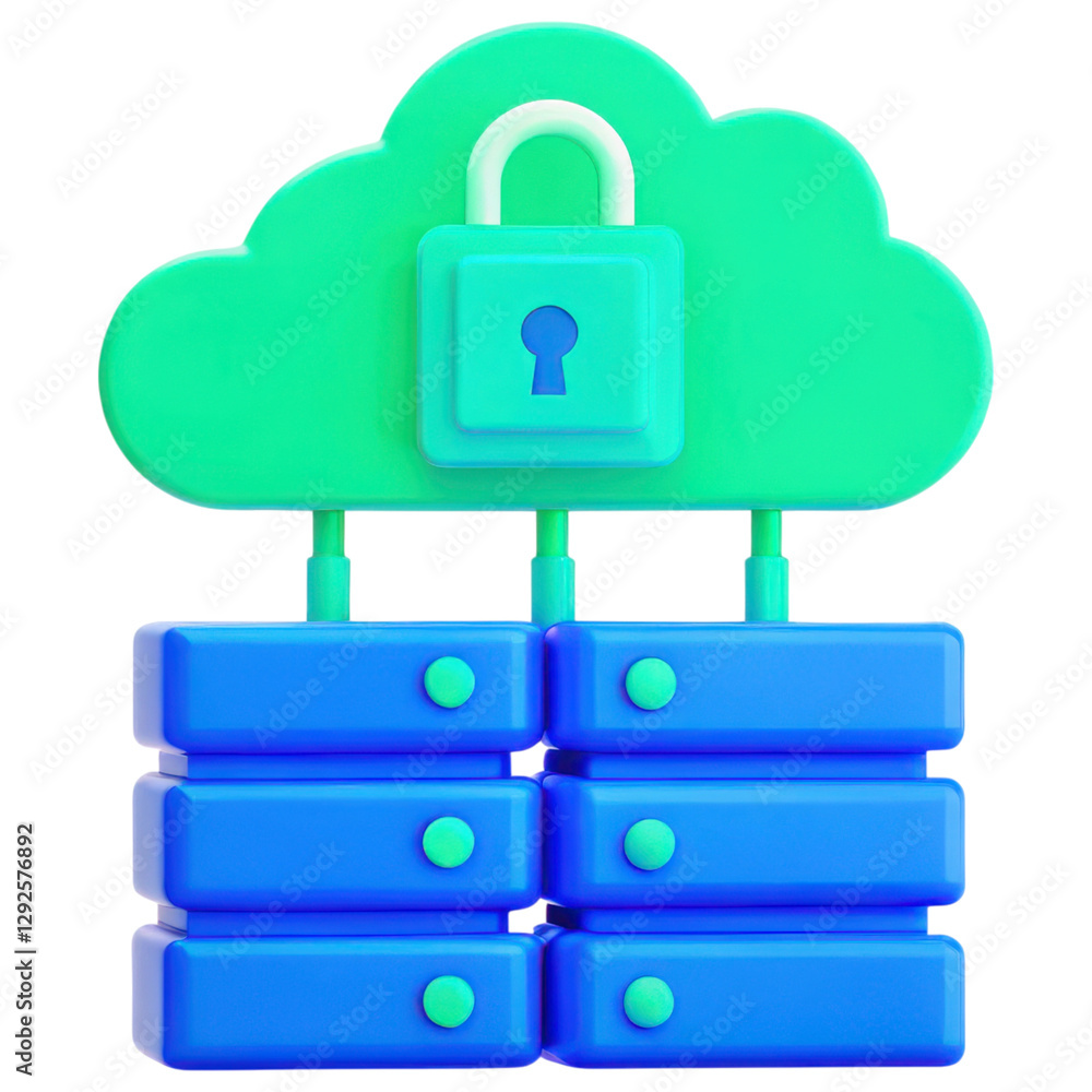 Poster secure cloud storage concept, secure cloud computing concept with data storage clipart photo isolate