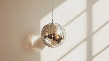 a beige disco ball hanging