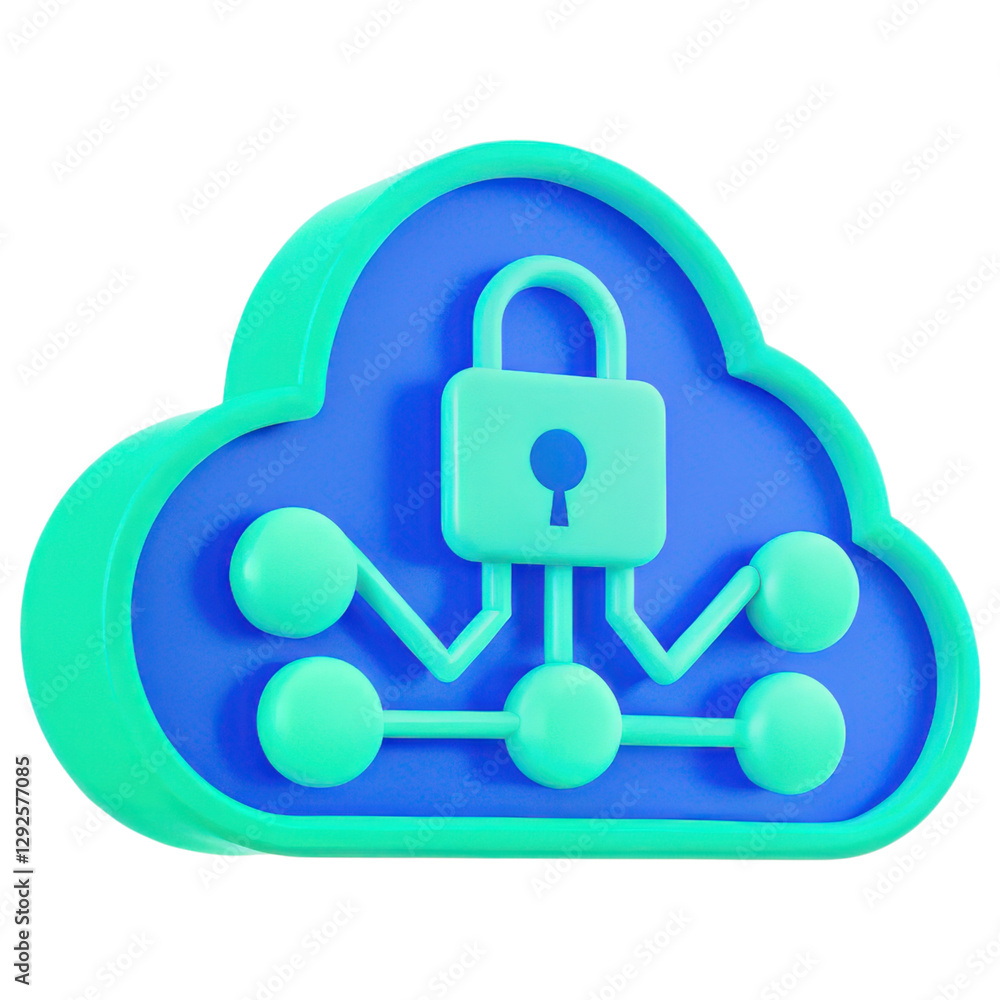 Poster secure cloud storage concept, secure cloud infrastructure design with lock symbol clipart photo isol