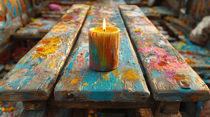 Colorful painted picnic table candle