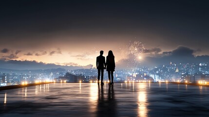 A couple standing on a rooftop
