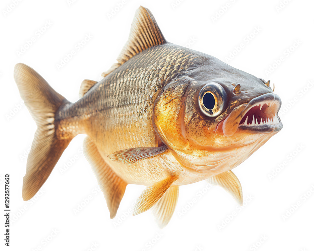 Poster tiny piranha with sharp teeth, isolated on transparency background, showcasing its fierce appearance