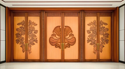 Intricate Carved Wooden Doors: A 3D Render of Elegant Entryway Design AI Generated