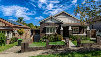 Old Restored Federation Suburban Sydney Double Brick with terrecotta Roof tiles timber window frames  in western Sydney  NSW Australia
