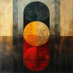 Naklejka premium Geometric Abstract Composition with Bold Color Blocks in Red, Yellow, Blue, and Black Tones on Textured Background for Modern Art Concept