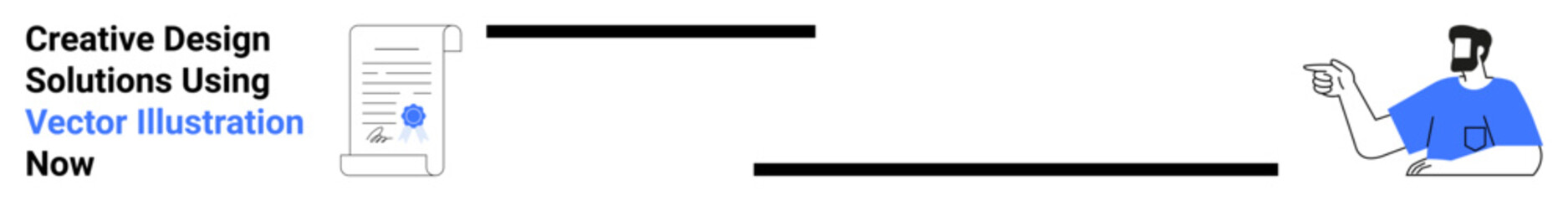 Man pointing at a document featuring a blue graphic element. Ideal for education, creativity, teamwork, presentations, brainstorming, marketing, professional services. Perfect flat landing page