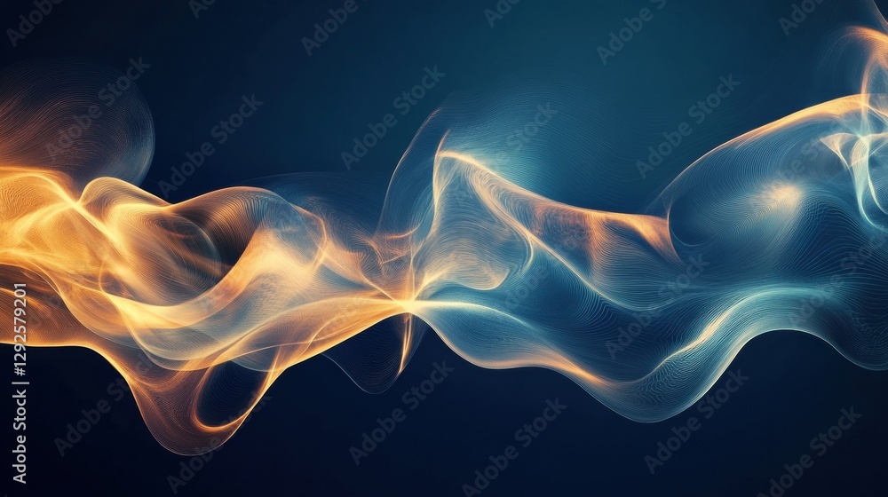Poster Flowing abstract shapes creating a vibrant visual experience in dark blue and orange tones. Generative AI