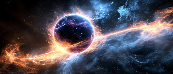 Obraz premium Celestial explosion galactic scene of cosmic energy outer space digital art ethereal environment high-contrast viewpoint