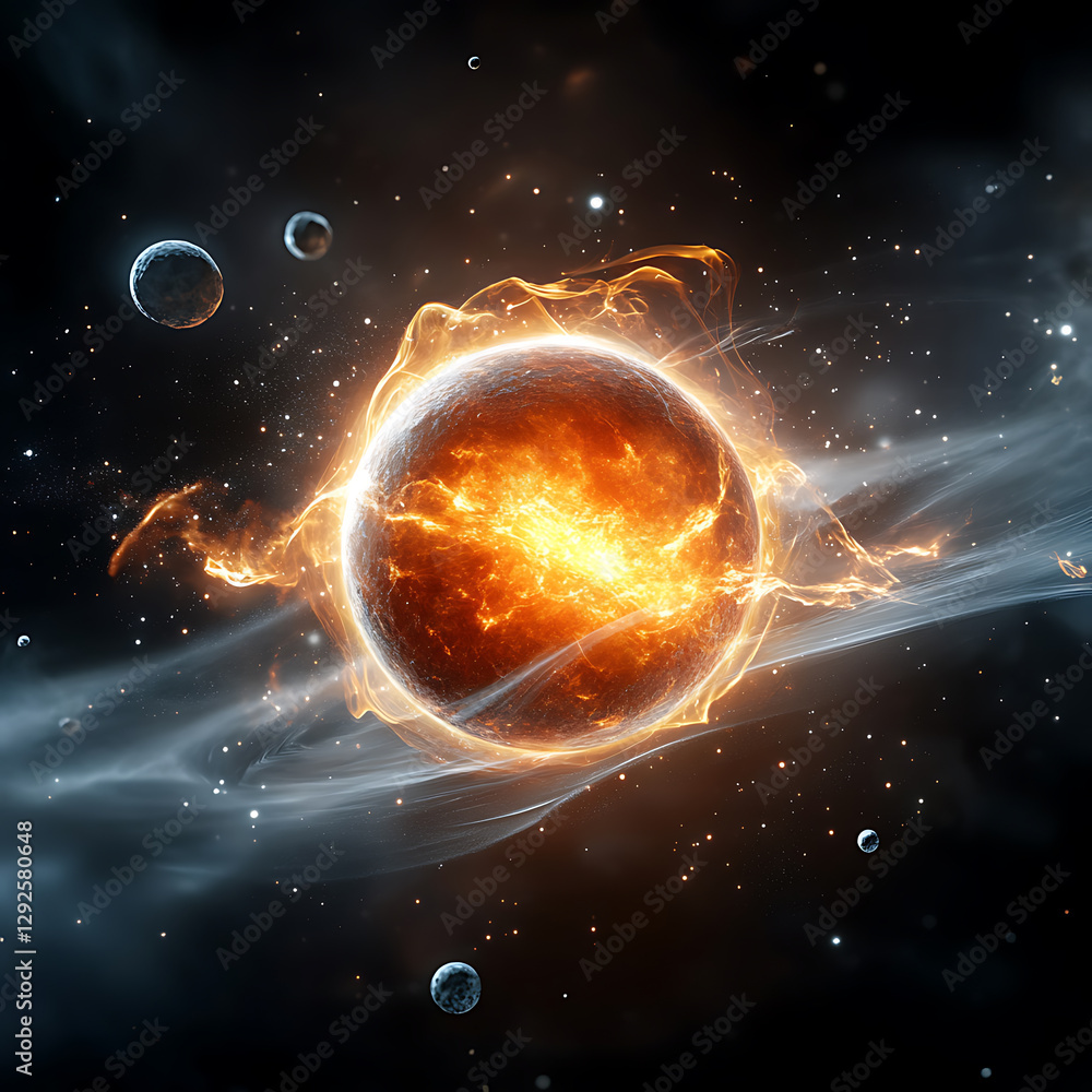 Sticker explosive cosmic event outer space digital art celestial environment wide-angle view cosmic phenomen