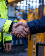 Professional Handshake in Construction Environment Signifying Agreement