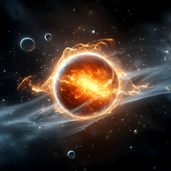 Obraz premium Explosive cosmic event outer space digital art celestial environment wide-angle view cosmic phenomenon