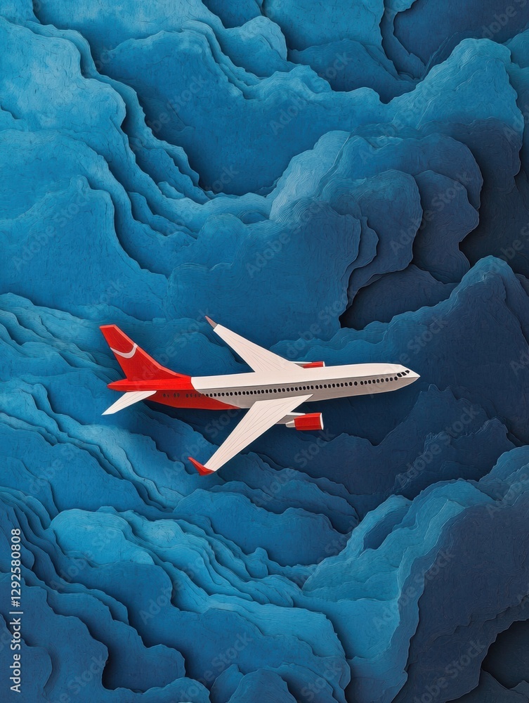 Aufkleber airplane flying above textured blue clouds showcasing dynamic contrasts and artistic design during d