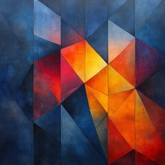 Vibrant Geometric Abstract Art in Bold Colors Featuring Blue, Red, Orange, and Yellow Contrasts for Modern Decor and Creative Design Projects