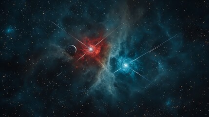 Cosmic Collision: Digital Painting of Binary Stars in a Nebula AI Generated