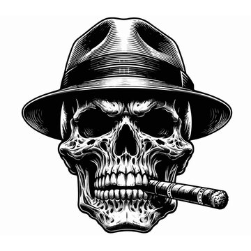 teschio gangster con cappello e sigaro . Generative AI