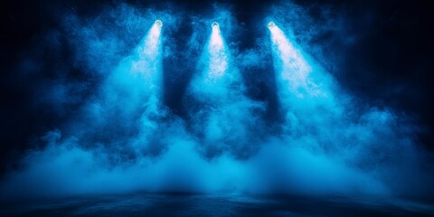 Dramatic Stage Illumination Atmospheric Blue Toned Effect of Light Beams and Smoke Creating Visual Depth