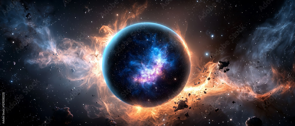 Sticker cosmic nebula explosion outer space digital art celestial environment wide angle view astronomical w