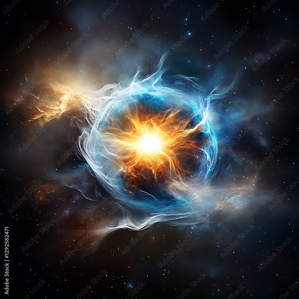 Sticker cosmic explosion event outer space digital art galactic scene wide angle universal forces