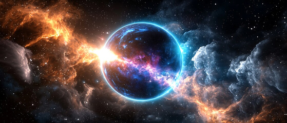 Obraz premium Cosmic explosion event outer space digital art nebula environment vivid viewpoint astronomical concept for seo impact