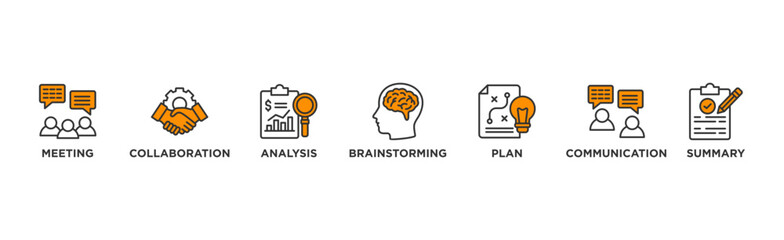 Brief banner web icon vector illustration concept for a briefing of business plan with an icon of meeting, collaboration, analysis, brainstorming, plan, communication, and summary