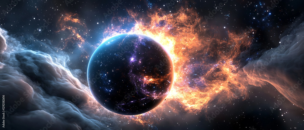 Wall mural cosmic explosion event outer space digital art surreal environment wide angle view universe concept