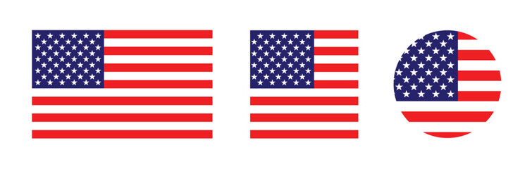 Flag of United States of America. USA flag. Rectangular flag, square flag, round flag. © Flag
