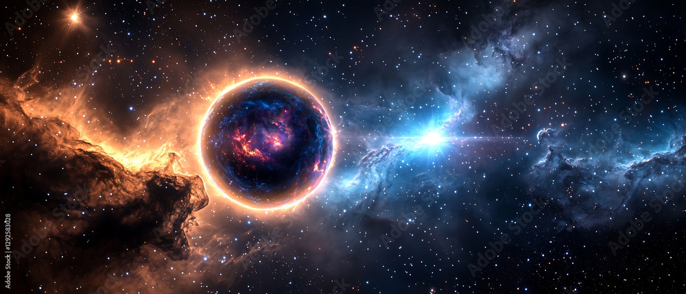 Poster celestial event cosmic nebula formation outer space digital art stellar environment wide view galact