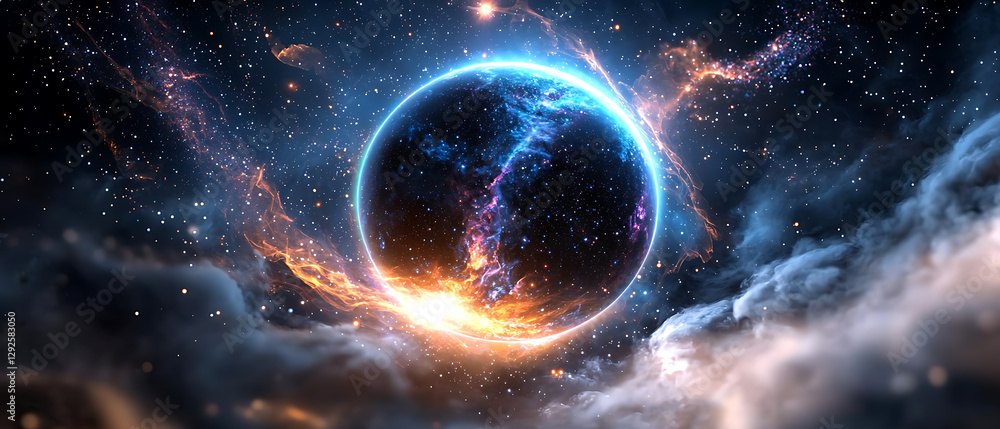 Wall mural cosmic explosion event outer space digital art celestial environment wide-angle view surreal concept