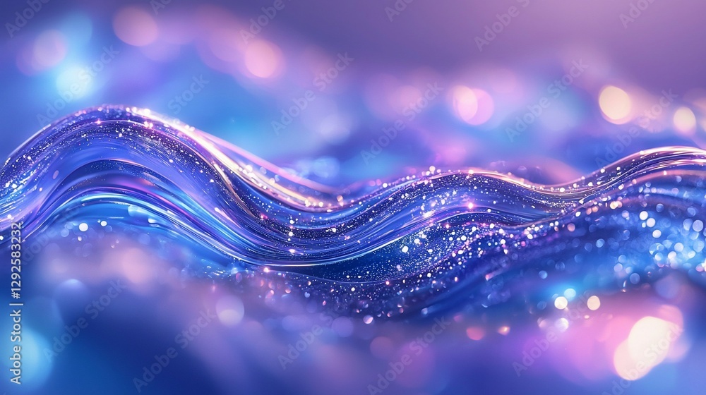 Poster abstract iridescent wavy liquid design with bokeh background