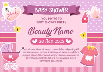 Baby Shower Girl Invitation Pink Party 