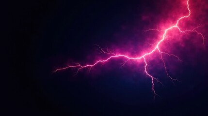 Pink Lightning Strike Across a Dark Night Sky, Dramatic Energy and Power Display