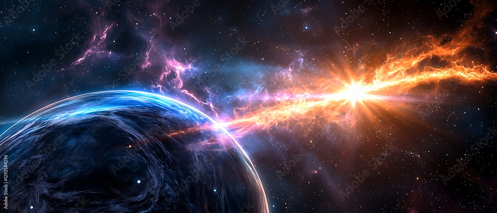 Wall mural cosmic explosion unleashes energy waves outer space digital art stellar environment astronomical vie